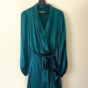 Emerald Satin Long Sleeved Dress - New With Tags